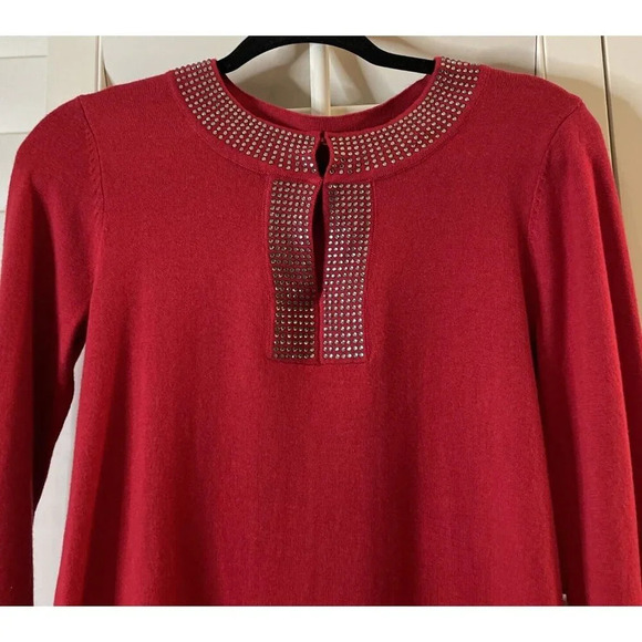 Dana Buchman Women’s XS Red Chili Pepper Rhinestone Sweater Top Sparkly NEW - Picture 2 of 9
